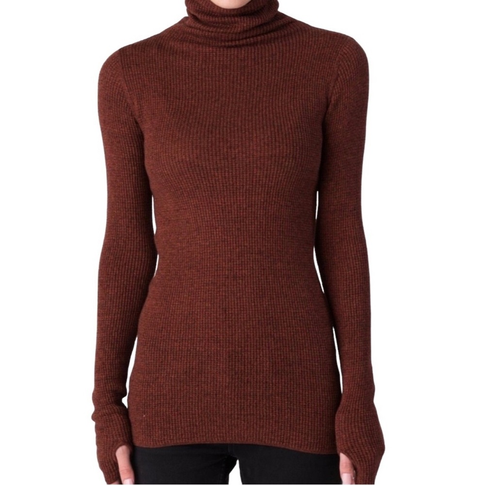 Margaret O’Leary Waffle Weave Thermal Turtleneck Sweater Sz Small Grey Thumbhole - Picture 3 of 7